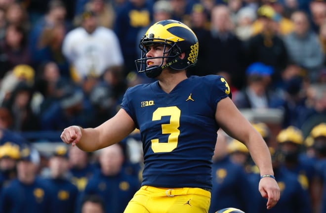 Michigan Wolverines football fifth-year senior kicker Quinn Nordin missed last week's game with an injury.