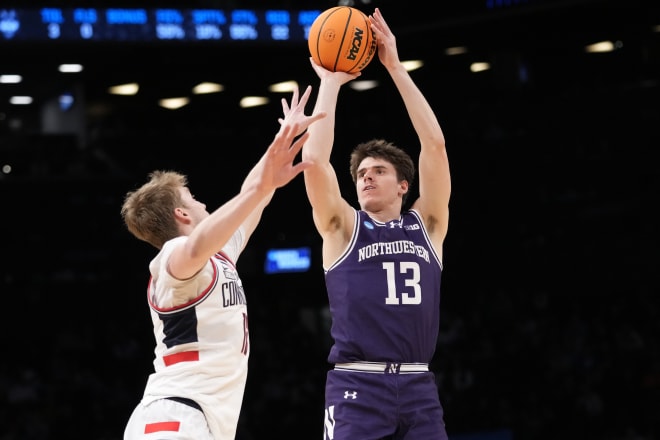 Brooks Barnhizer led Northwestern with 18 points in their 75-58 loss to UConn.