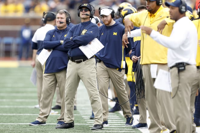 Jim Harbaugh and Michigan's offensive coaches are looking for ball security and scoring on Saturday.