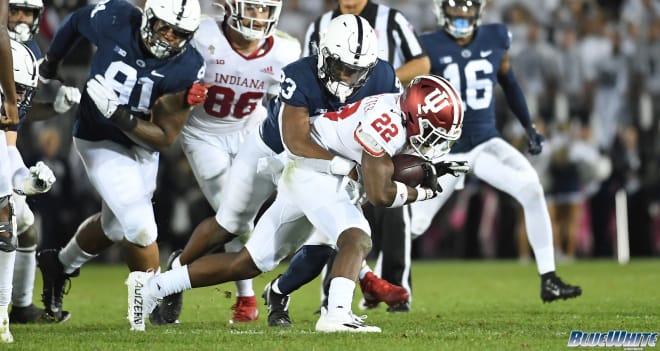 Penn State linebacker Curtis Jacobs makes a tackle during the Nittany Lions' win over Indiana. BWI photo/Steve Manuel