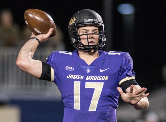 James Madison senior quarterback Bryan Schor throw during the Dukes' quarterfinal win over Weber State last month in Harrisonburg.