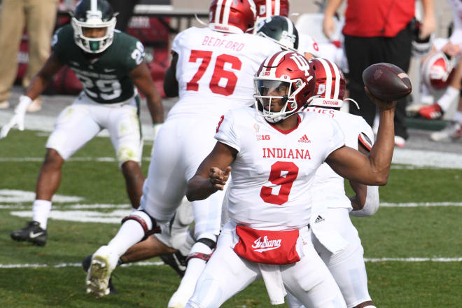 Michael Penix Jr. threw for 320 passing yards and two passing touchdowns in the Hoosiers' 24-0 win against Michigan State last weekend. (Tim Fuller)