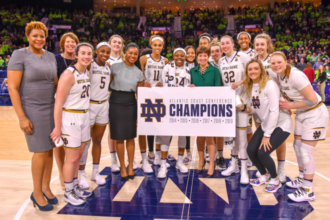 Notre Dame celebrated its sixth straight ACC regular season title in as many seasons in the league.