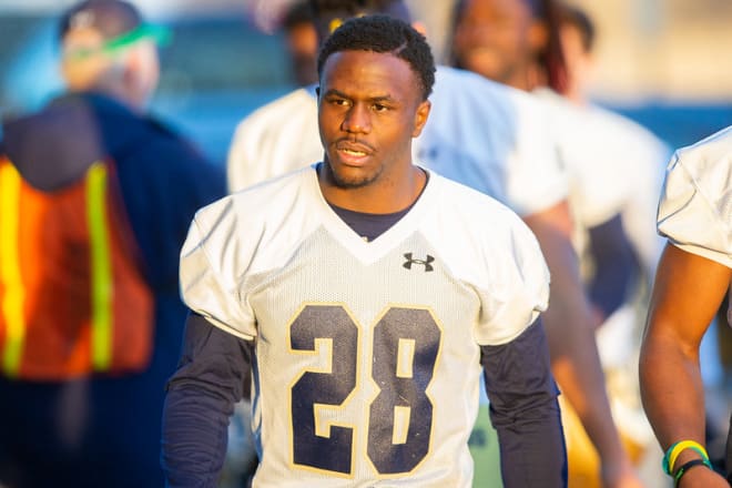 Notre Dame Fighting Irish junior cornerback TaRiq Bracy at practice