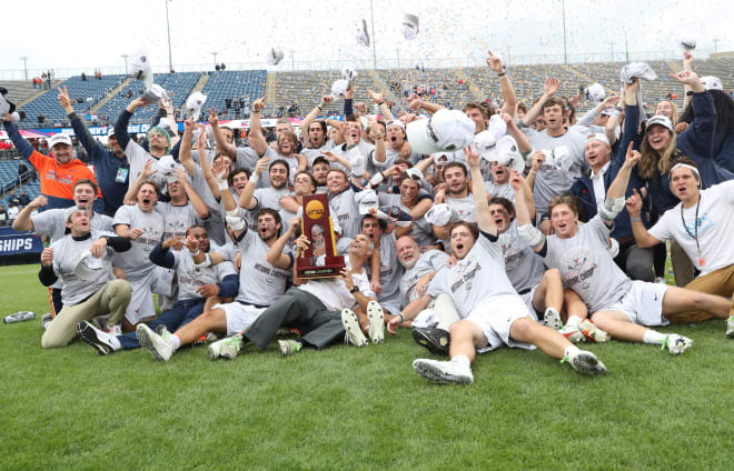 UVa celebrates the school's seventh NCAA title in men's lacrosse after beating Maryland 17-16.