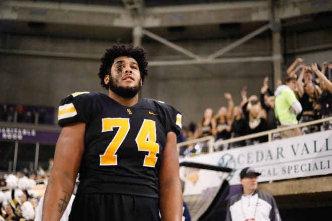 Southeast Polk lineman Kadyn Proctor (74) takes in the final seconds of the Class 5A playoff championships on Friday, Nov. 18, 2022, at the UNI-Dome in Cedar Falls. Photo | Margaret Kispert/The Register / USA TODAY NETWORK