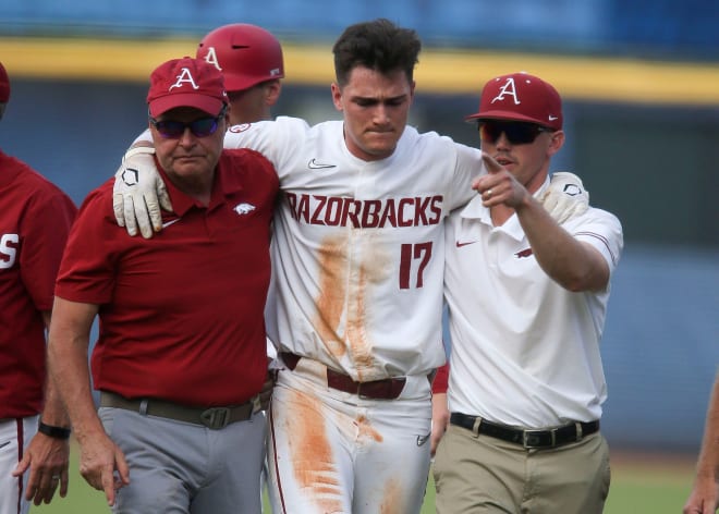 Brady Slavens had to leave Wednesday's game with an apparent ankle injury.