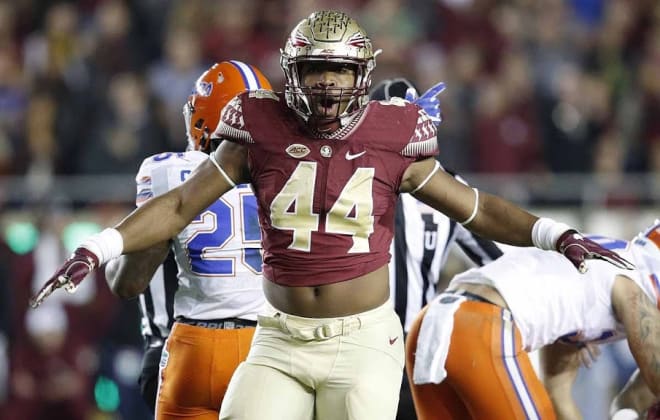 DeMarcus Walker celebrates a fourth-down stop against Florida in the Seminoles' 2016 win over the Gators. 
