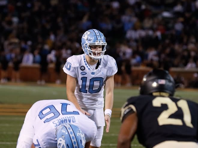 Drake Maye passed for 448 yards with three touchdowns in leading the Tar Heels to a 36-34 win over Wake Forest. 