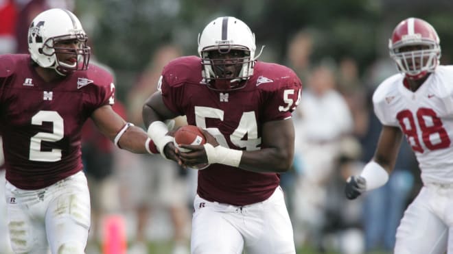 Mississippi State defender Titus Brown (54) during a game against Alabama. Photo | Mississippi State Athletics 