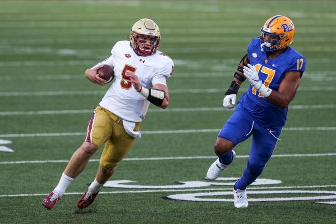 Boston College Eagles quarterback Phil Jurkovec versus Pittsburgh on Oct. 10, 2020