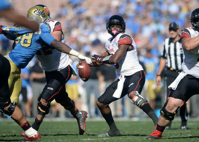 Utah starting quarterback Troy Williams vs UCLA; Credit: Gary A. Vasquez-USA TODAY Sports