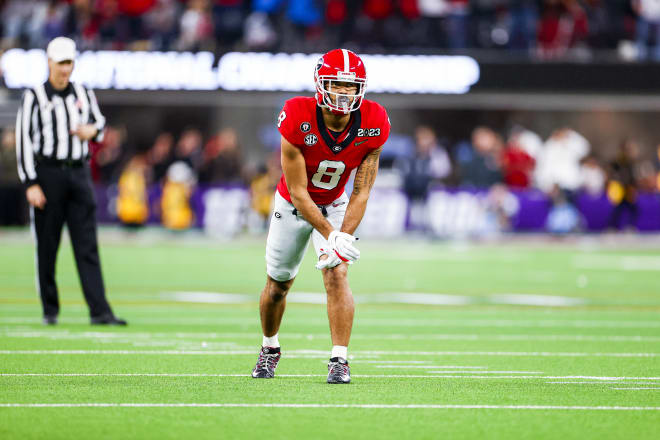 Georgia wide receiver Dominick Blaylock (8) during the 2023 College Football Playoff National Championship at SoFi Stadium in Los Angeles, Calif., on Monday, Jan. 9, 2023. (Photo by Tony Walsh/UGA Sports Communications)