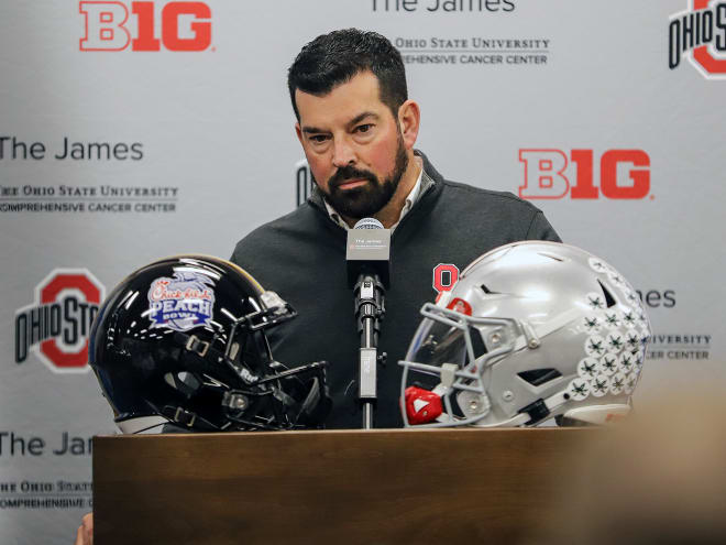 Ohio State coach Ryan Day is heading to the Peach Bowl. (Birm/DTE)