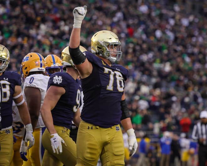 In the fourth quarter of Notre Dame football's game vs. Pittsburgh on Saturday, the Irish led by multiple touchdowns. Joe Alt and the offensive line remained in for part of the final quarter and helped the Irish run for a season-high four touchdowns in the game.  