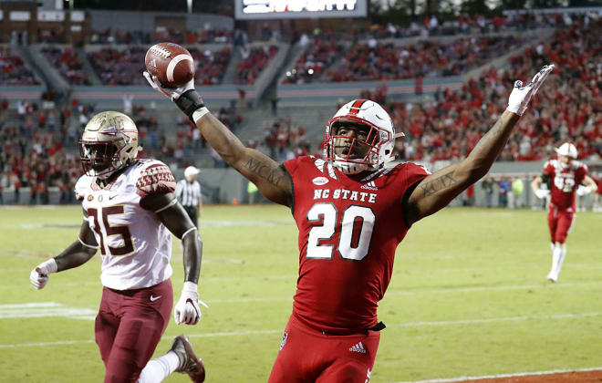 N.C. State's Rickey Person Jr. celebrates a touchdown in the second quarter Saturday.