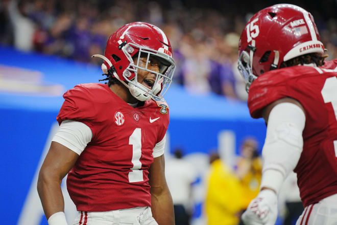Alabama Crimson Tide defensive back Kool-Aid McKinstry (1) reacts after a defensive play against the Kansas State Wildcats during the second half in the 2022 Sugar Bowl at Caesars Superdome. Photo | Andrew Wevers-USA TODAY Sports