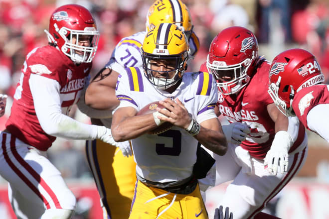 Arkansas blitzing defense held LSU QB Jayden Daniels to 96 total offense yards, but the Tigers still found a way to win 13-10 last Saturday in Fayetteville.