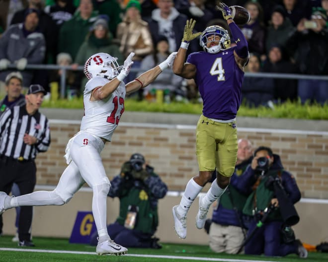 ND sophomore  receiver Lorenzo Styles (4) looks to shake a recent slump when the Irish take on Navy, Saturday in Baltimore.