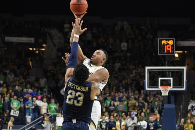 Senior Bonzie Colson scored 12 points and grabbed nine rebounds in 21 minutes of action in Notre Dame’s 73-56 win over Pittsburgh in his return from injury Feb. 28.