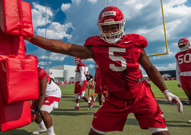 Dorian Gerald is a fifth-year senior for the Razorbacks in 2020.