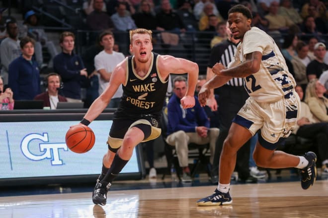 Wake Forest's Cameron Hildreth drives past Georgia Tech's Tyzhaun Claude during Tuesday night's game. 