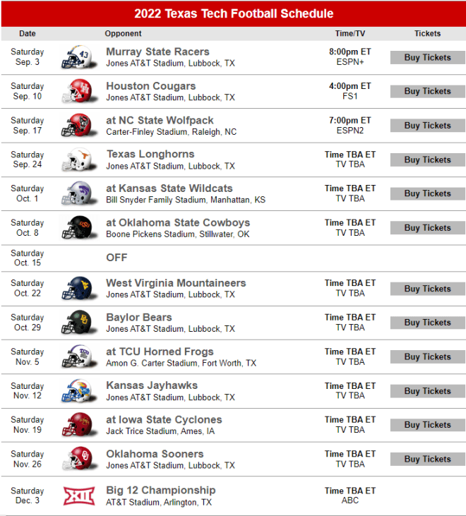 Texas Tech Football Schedule 2024 Season Minda Sybilla