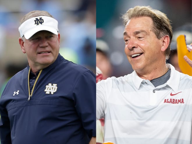 Notre Dame Fighting Irish football head coach Brian Kelly and Alabama Crimson Tide football head coach Nick Saban