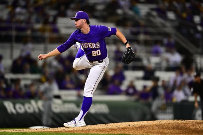 LSU starting pitcher Paul Skenes struck out 13 batters in six innings in the Tigers' 12-2 win over Butler Friday night in Aklex Box Stadium.