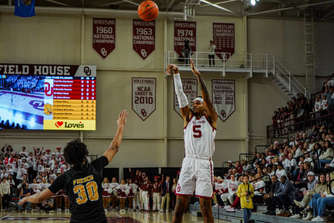 Oklahoma guard Rivaldo Soares hoists a 3-pointer at McCasland Field House