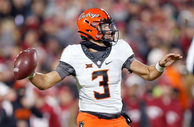 Former Oklahoma State quarterback Spencer Sanders (3) looks to throw a pass.  Photo | SARAH PHIPPS/THE OKLAHOMAN / USA TODAY NETWORK