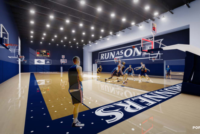 An artist rendering of what one of the practice courts might look like in the new basketball/volleyball practice facility.
