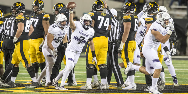 Travis Whillock celebrates a fumble recovery against Iowa in 2018.