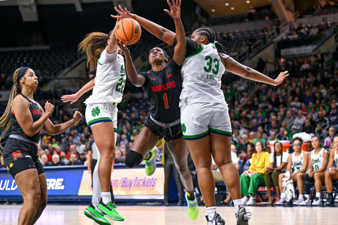 Maryland All-American Diamond Miller (1) scored 31 points against Notre Dame the last time the two teams met, back in December.