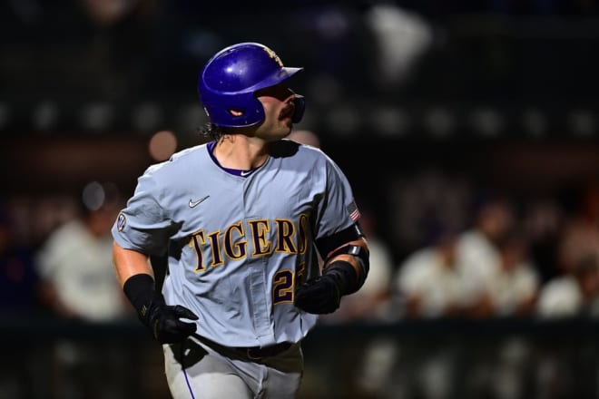 LSU catcher Hayden Travinski had the Tigers' only home run in Saturday's loss at Auburn