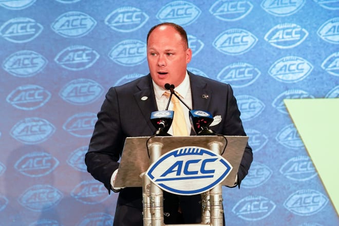 Collins at the podium during the ACC Kickoff