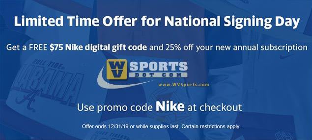 Get 25% off a new annual subscription and $75 in West Virginia Mountaineers gear.