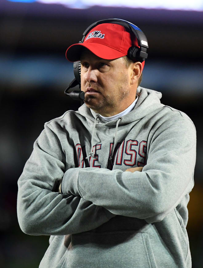 Ole Miss coach Hugh Freeze looks on during the first half of the Rebels' 38-17 loss at Vanderbilt Saturday. 