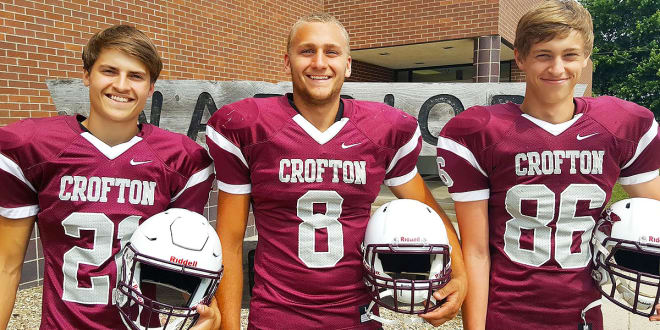 As they prepare for the 2017 season the Crofton Warriors will lean on team leaders like Noah Lancaster 921), three-year starting QB Jaden Janssen (8) and Colby Lange (86).