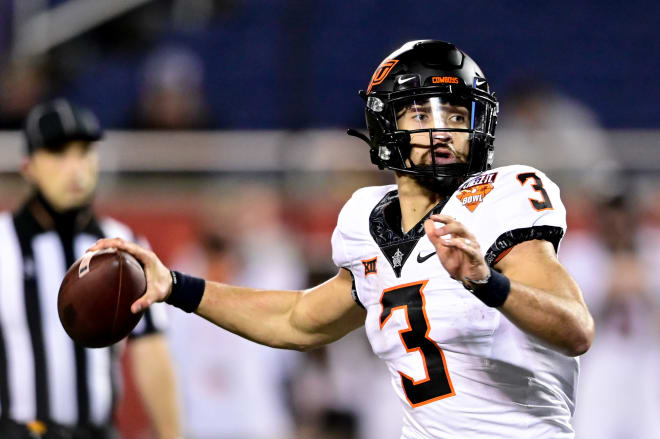 Oklahoma State Cowboys quarterback Spender Sanders vs. Notre Dame Fighting Irish football