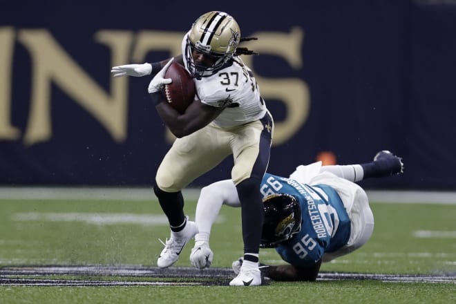 Former Notre Dame Fighting Irish football and current New Orleans Saints running back Tony Jones Jr.