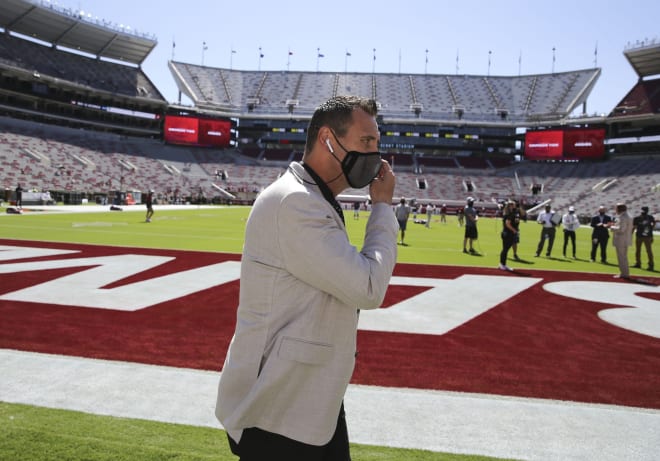 Alabama offensive coordinator Steve Sarkisian walks around Bryant-Denny Stadium before the game with Texas A&M. Photo | Imagn