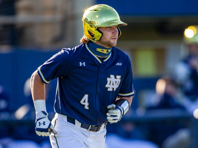 File photo of Notre Dame first baseman Carter Putz, who knocked in eight runs in a three-game series sweep of Clemson.