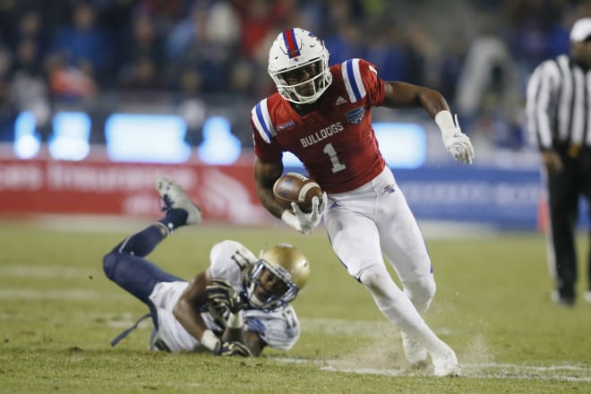 Carlos Henderson (1) finished his career at Louisiana Tech in classic fashion last Friday as the Bulldogs beat Navy in the Armed Forces Bowl. 