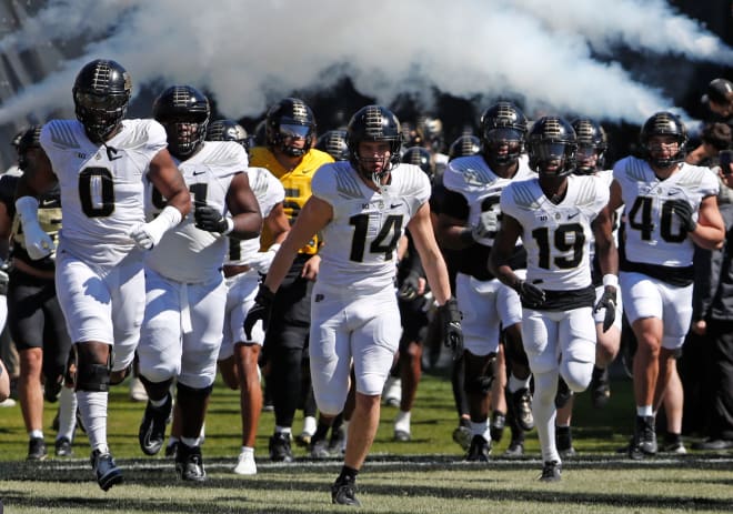 Purdue Boilermakers take to the field ahead of the spring football game, Saturday, April 13, 2024, at Ross-Ade Stadium in West Lafayette, Ind. © Alex Martin/Journal and Courier / USA TODAY NETWORK