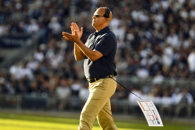 Penn State coach James Franklin claps as the Nittany Lions beat Ball State 44-13.AP photo
