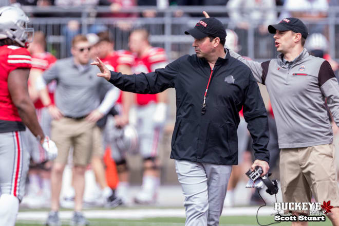 Ryan Day goes to work during the Spring Game.