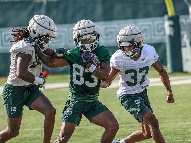 Michigan State wide receiver Montorie Foster Jr. during the first practice of fall camp on Aug. 3, 2023
