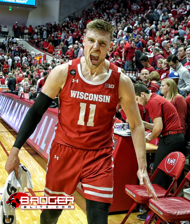 Micah Potter lets out a roar following Wisconsin's victory at Indiana, clinching a share of the Big Ten championship