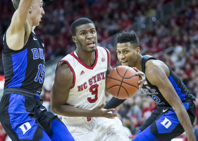 Freshman guard Lavar Batts Jr. drives against Duke freshman wing Alex O'Connell for what would be a three-point play.